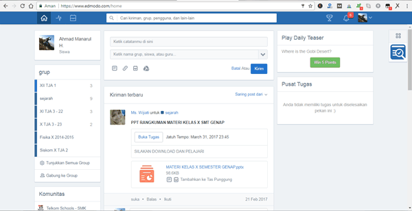 ตัวอย่างคลาสเสมือน (Edmodo)