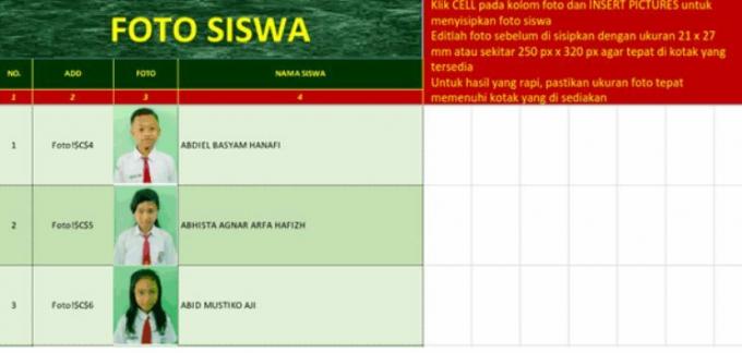 sheet display for entering student photos Application for Printing NISN Cards Based on Dapodik